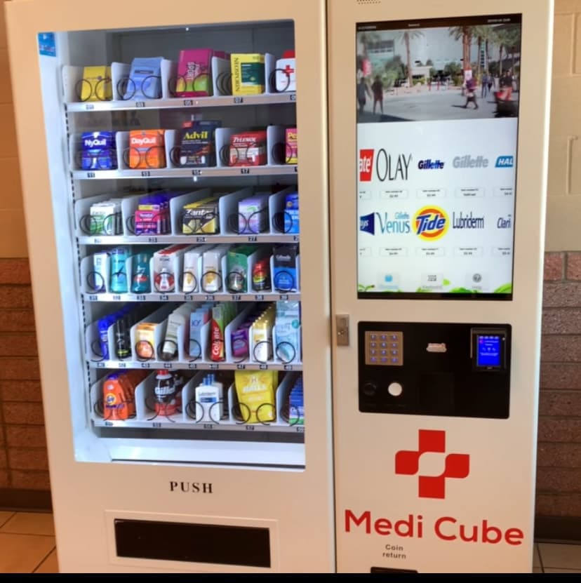 MediCube machine closeup showing branded products