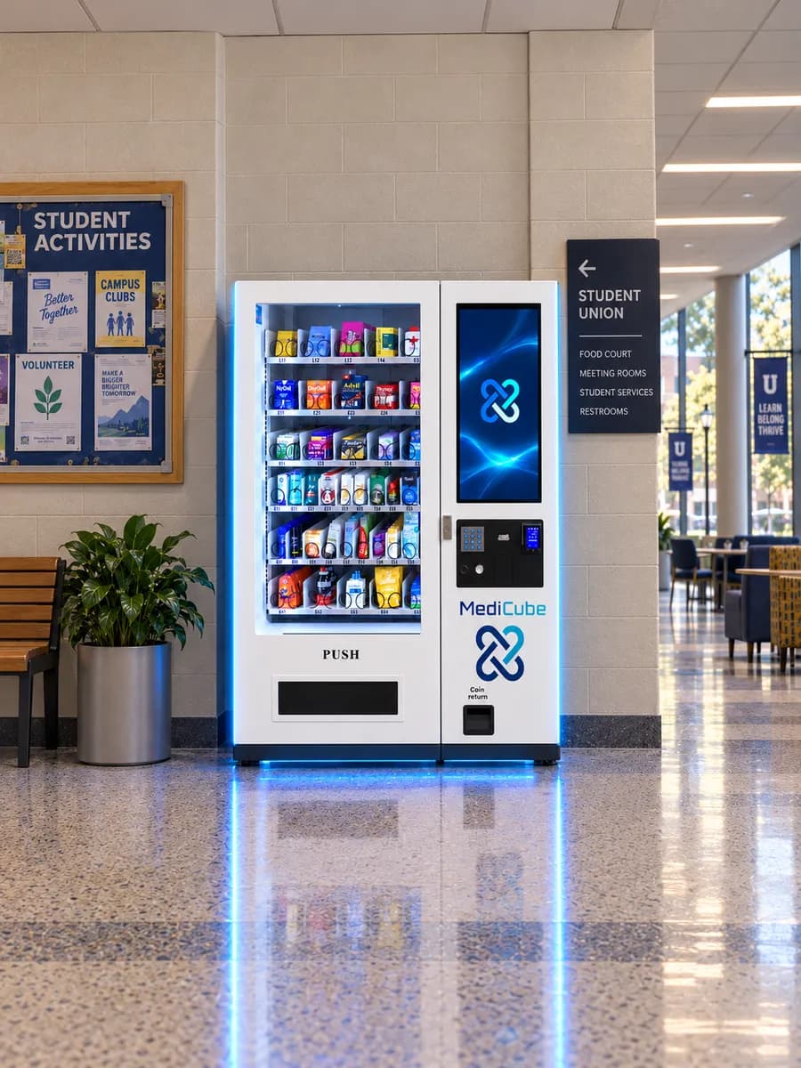 MediCube machine in a university student union lobby
